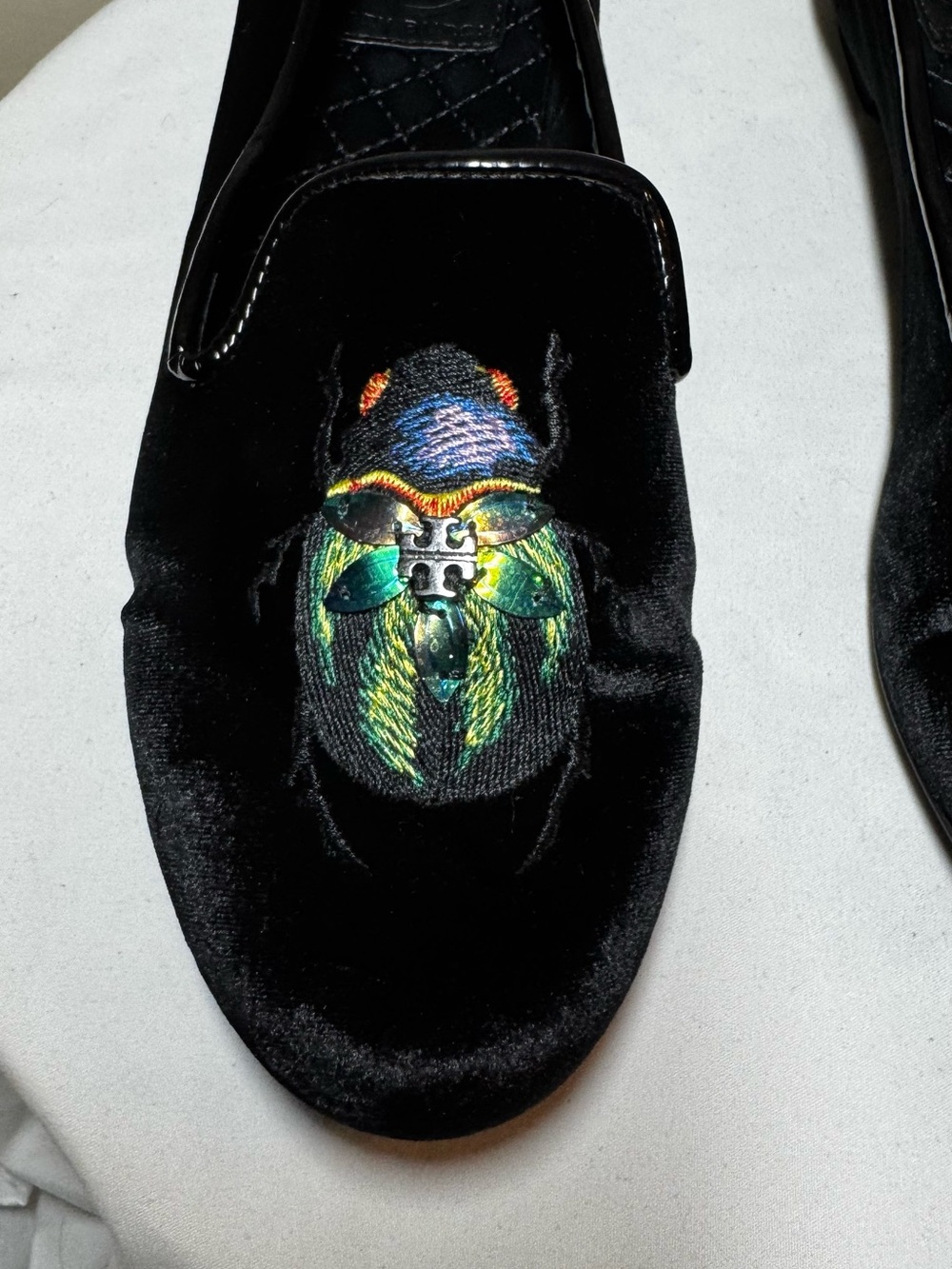 Tory Burch - Easton Black Velvet Embroidered Slip-On Loafers - 8.5 - Picture 4 of 16